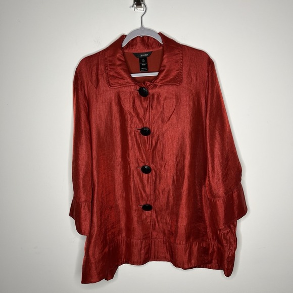 Ali Miles Jacket Womens XL Red Shimmer Collared Black‎ Textured Buttons Classic - Picture 6 of 13
